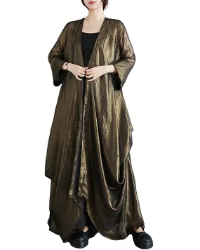 ellazhu Women's Windbreaker Coat Thin Loose Oversize Solid Brown Long Sleeve Irregular Hem GZ214
