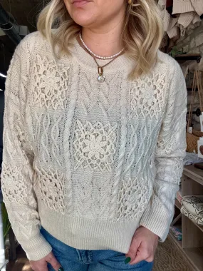 Floral Crochet Knit Sweater (Ecru)