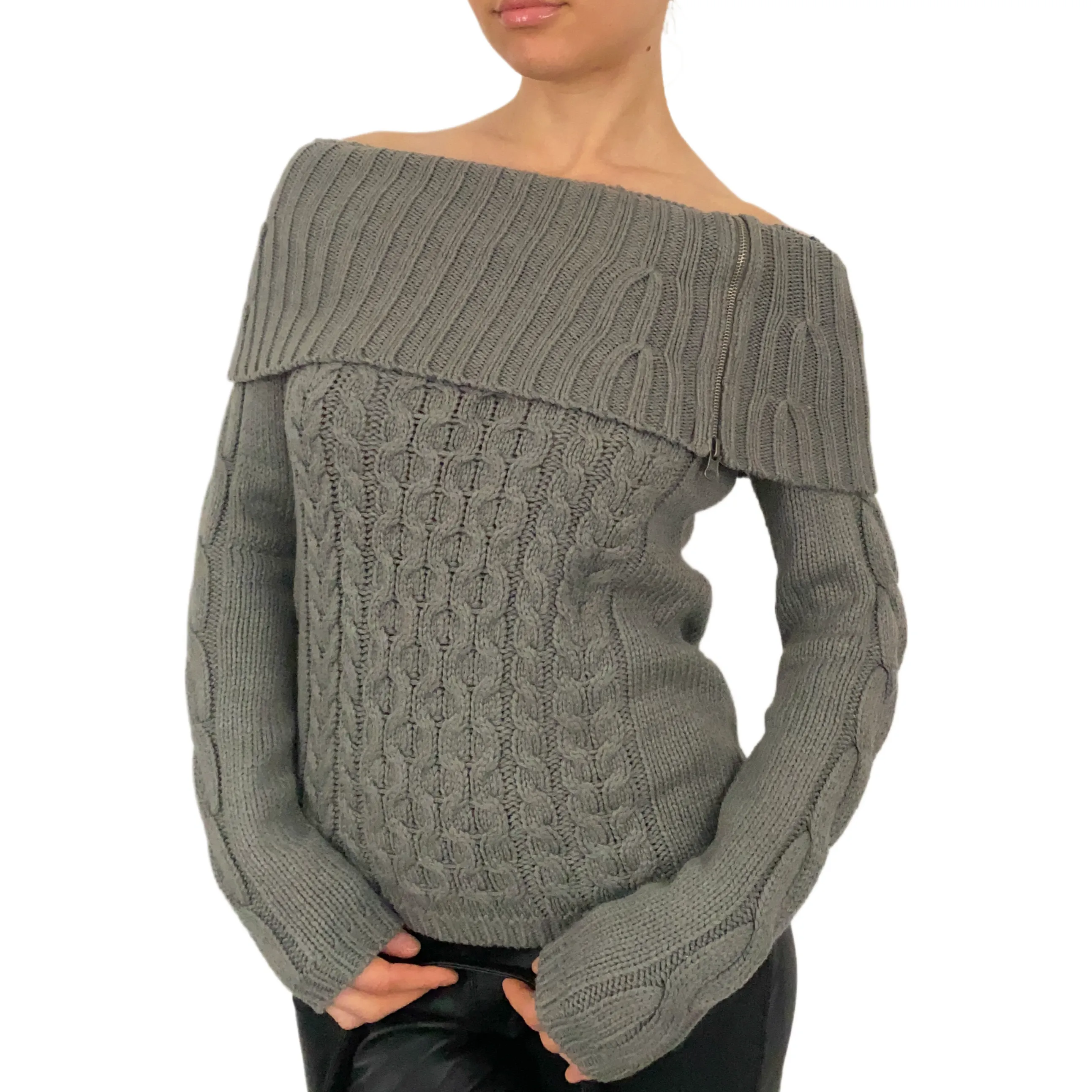 Gray Off The Shoulder Zip (S)