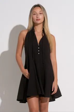 India V-Neck Halter Dress in Black