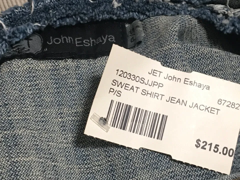John Eshaya Size P/S Blue Denim Gray Knit Sleeve Jacket - 2400-192-51320