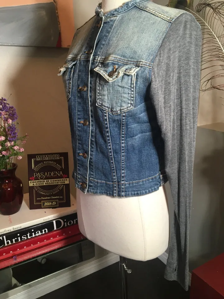 John Eshaya Size P/S Blue Denim Gray Knit Sleeve Jacket - 2400-192-51320