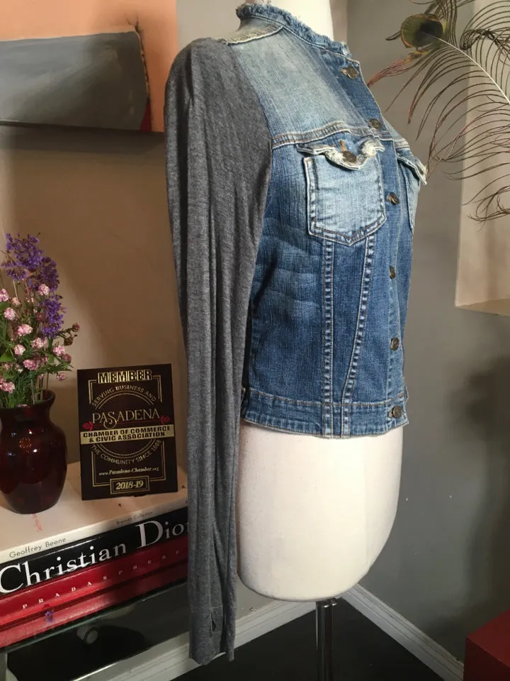John Eshaya Size P/S Blue Denim Gray Knit Sleeve Jacket - 2400-192-51320