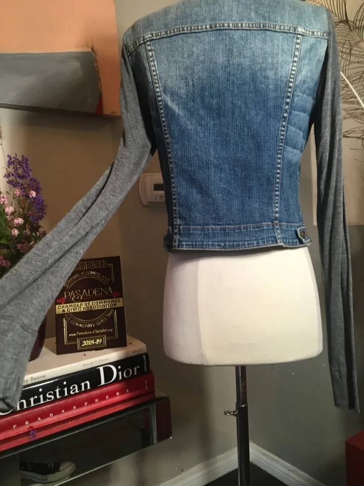 John Eshaya Size P/S Blue Denim Gray Knit Sleeve Jacket - 2400-192-51320