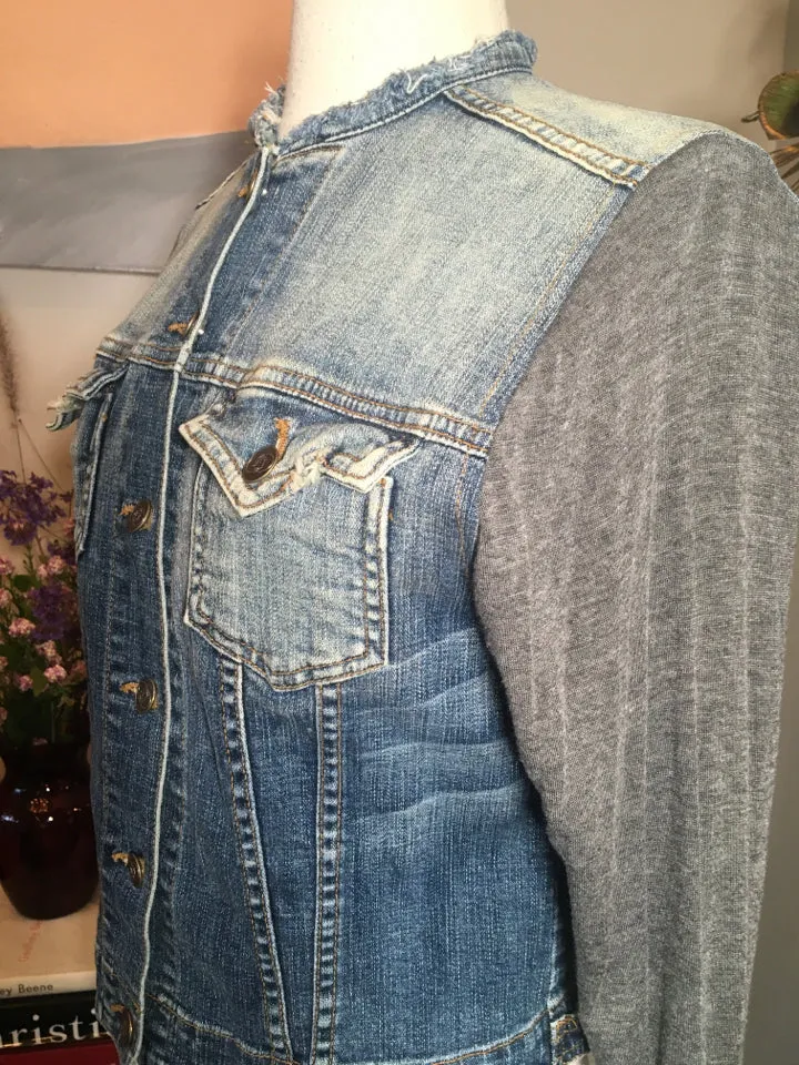 John Eshaya Size P/S Blue Denim Gray Knit Sleeve Jacket - 2400-192-51320