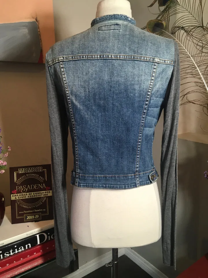 John Eshaya Size P/S Blue Denim Gray Knit Sleeve Jacket - 2400-192-51320