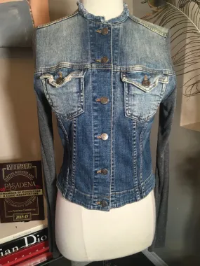 John Eshaya Size P/S Blue Denim Gray Knit Sleeve Jacket - 2400-192-51320