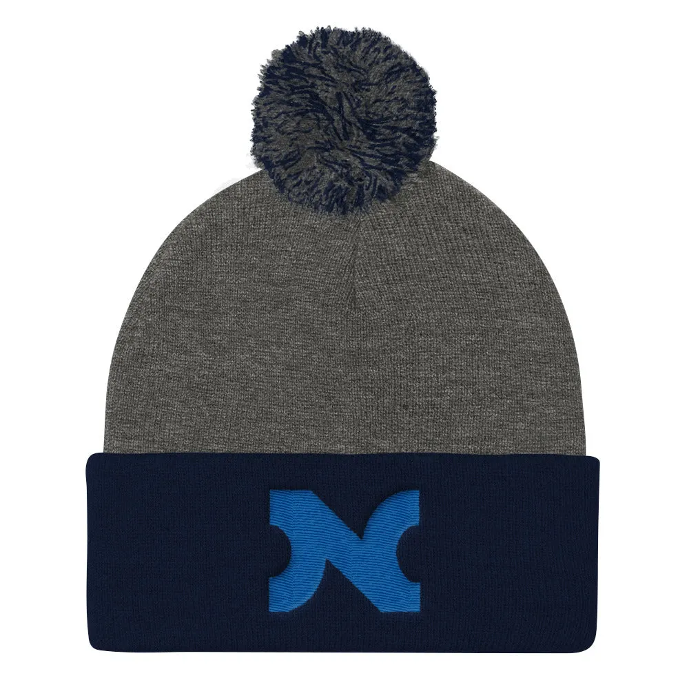 KNIT HAT BLUE N w POM-POM