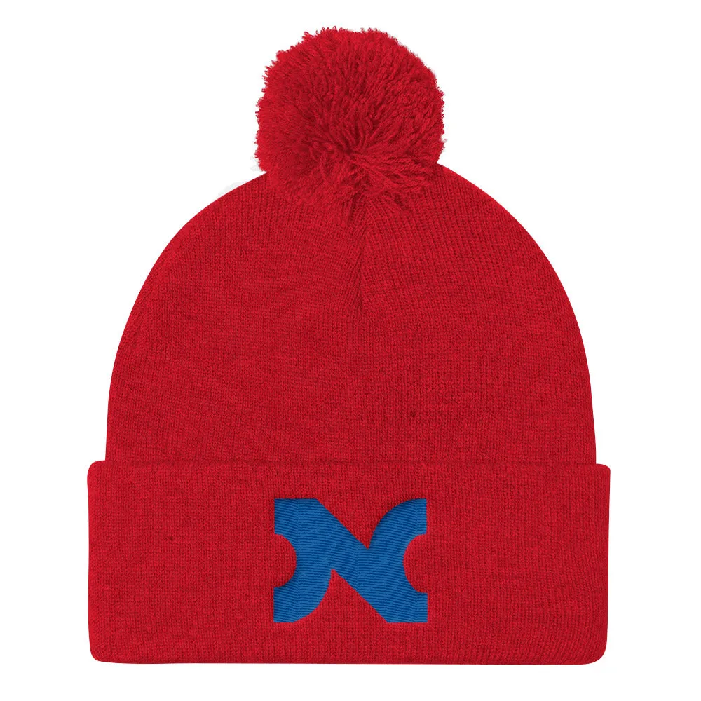 KNIT HAT BLUE N w POM-POM