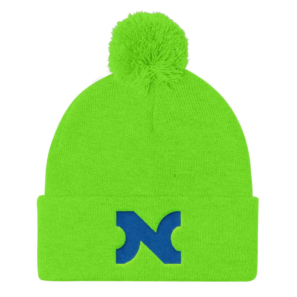 KNIT HAT BLUE N w POM-POM