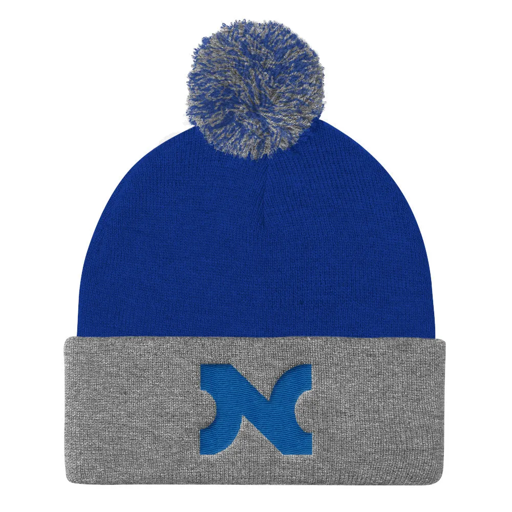 KNIT HAT BLUE N w POM-POM