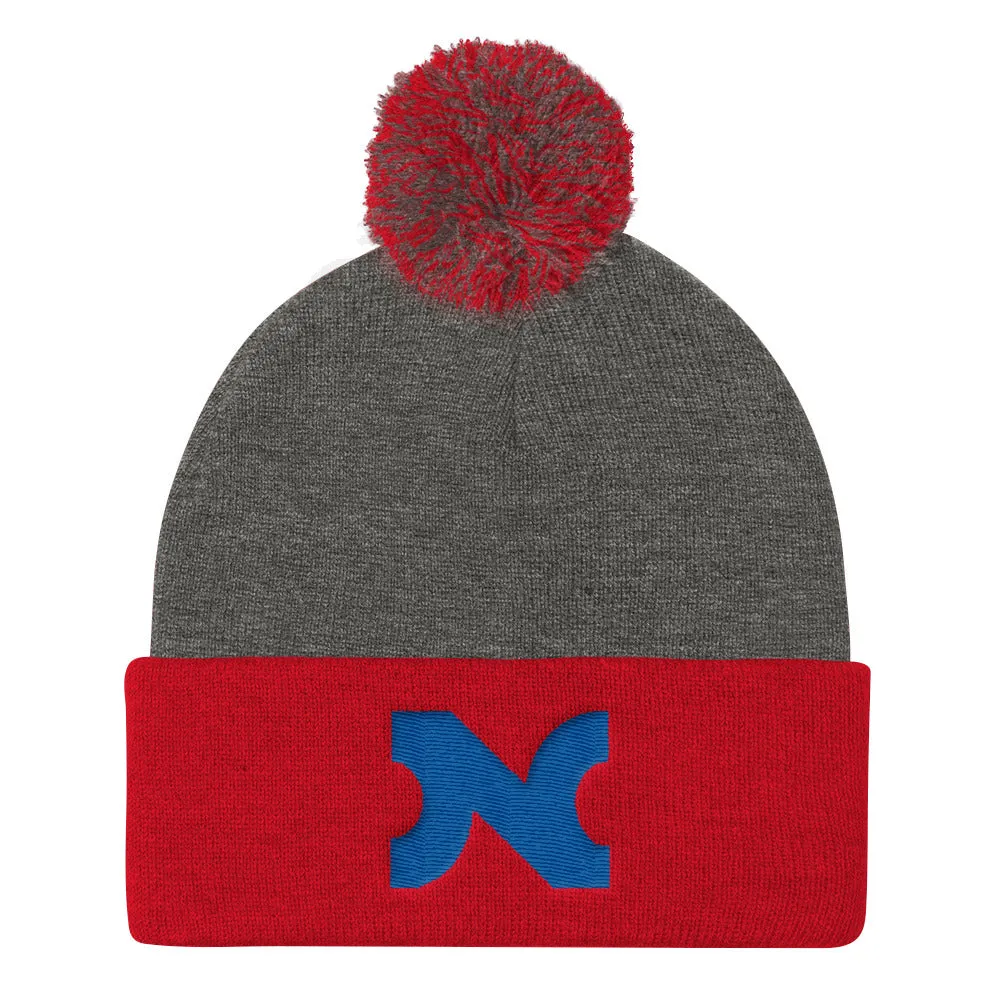 KNIT HAT BLUE N w POM-POM
