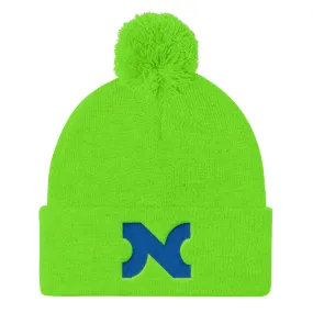 KNIT HAT BLUE N w POM-POM