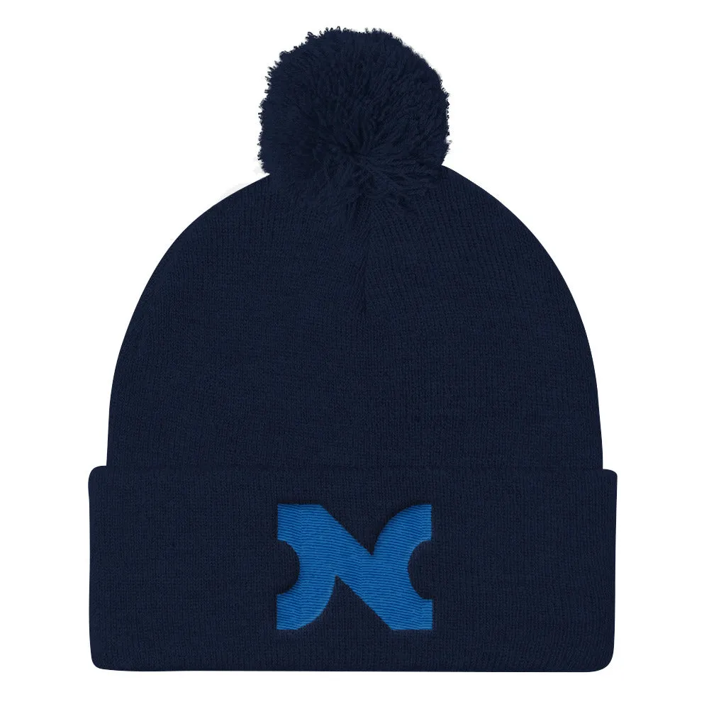 KNIT HAT BLUE N w POM-POM