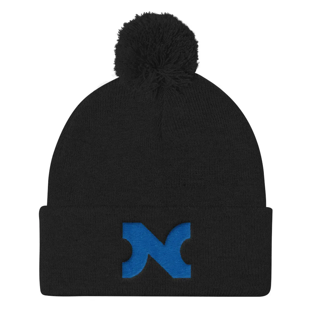 KNIT HAT BLUE N w POM-POM