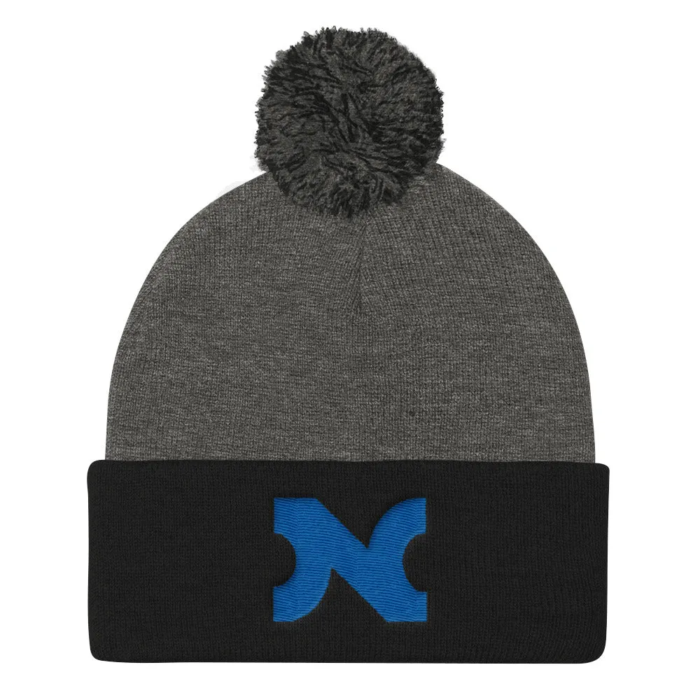 KNIT HAT BLUE N w POM-POM