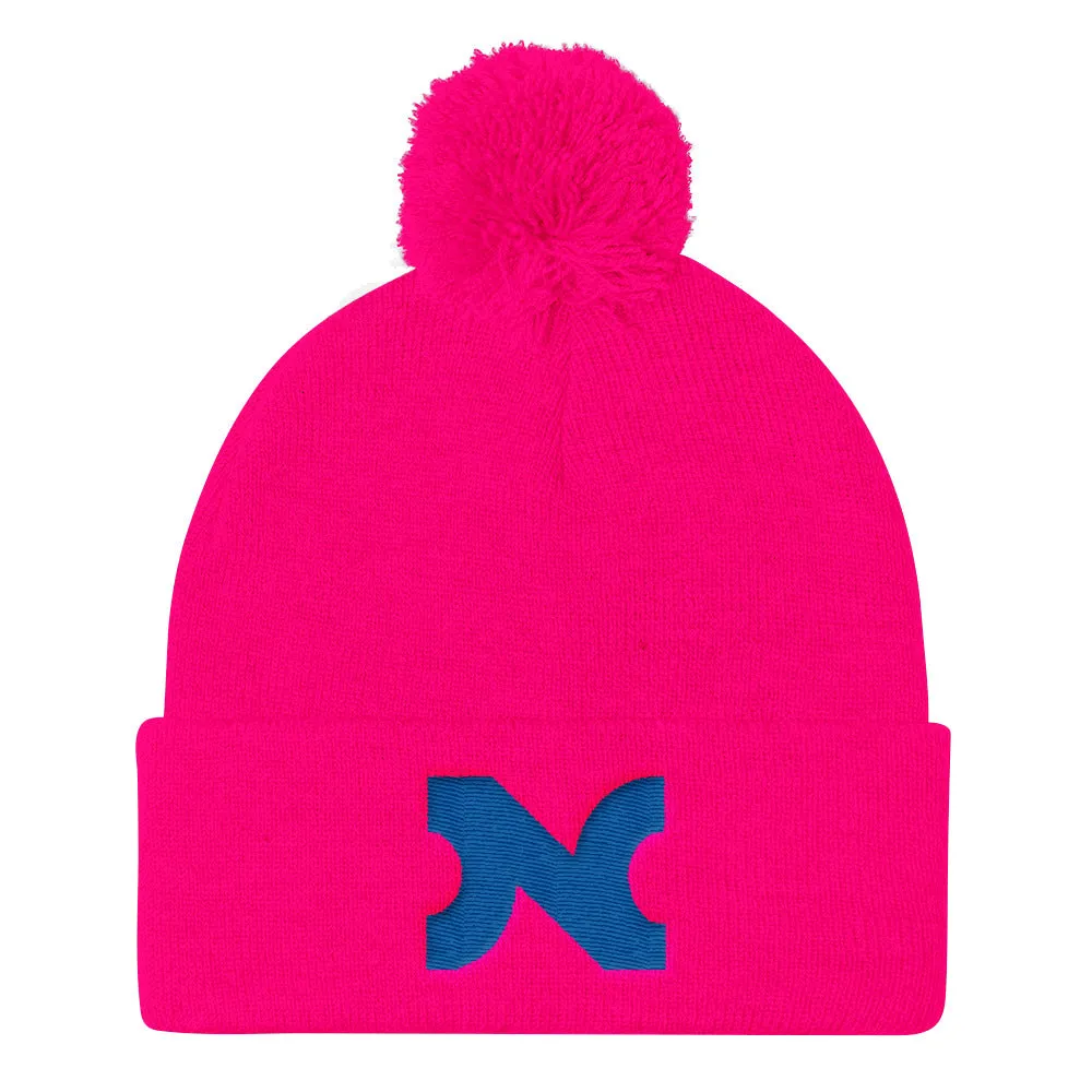 KNIT HAT BLUE N w POM-POM