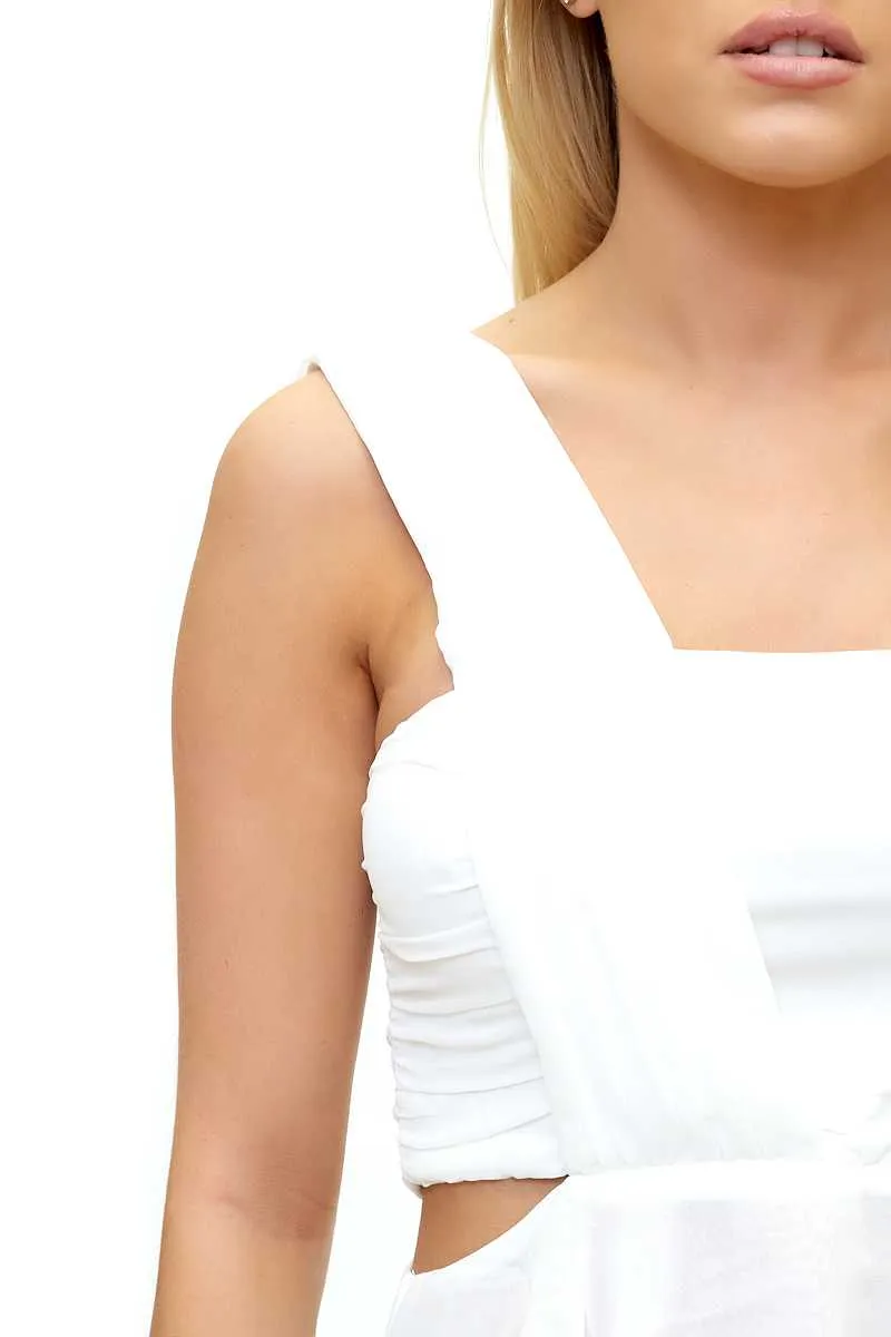 Kourtney - White Chiffon Pleated Cut Out Top