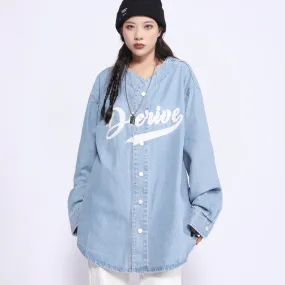 Men Denim Coat Jean Jackets Embroidered Letters Washed Do the Old Cowboy Jacket Men's Retro Loose V-neck Denim Jacket
