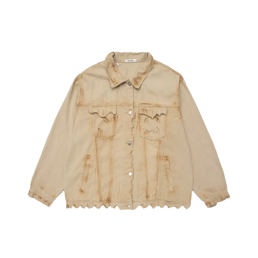 Men Denim Coat Jean Jackets Ripped Washed Do the Old Cowboy Coat Men's Irregular Hem Jacket Top Denim Clothing