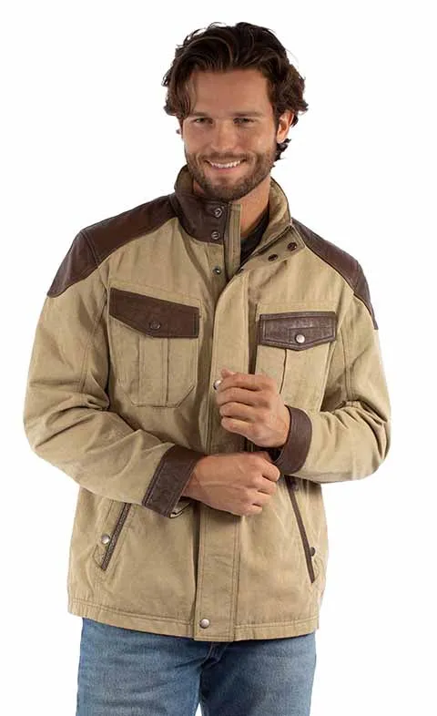 Men's Leather Jacket Collection: Scully Western Canvas And Leather Trim Sage