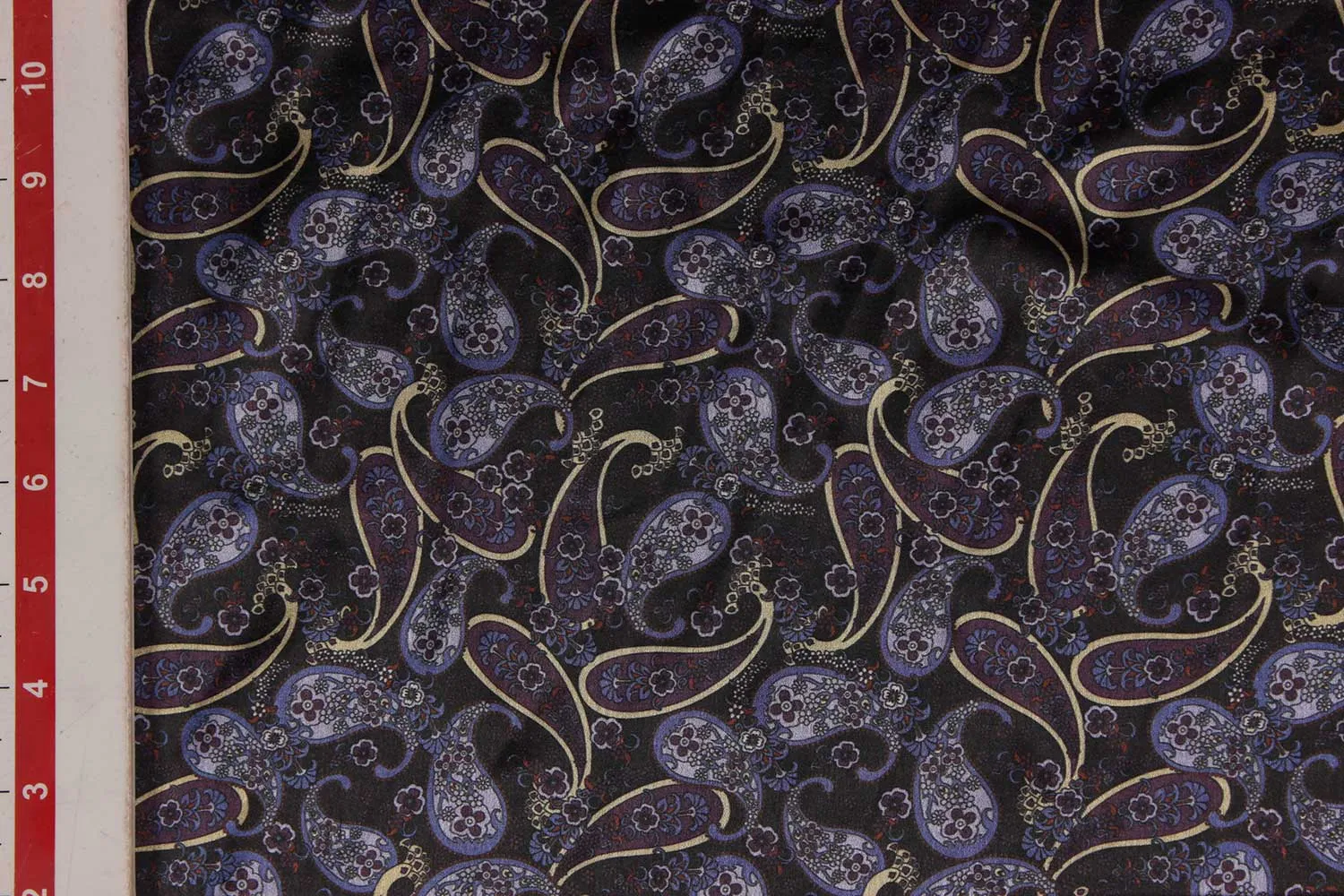 Navy Blue, Black Traditional Printed Satin Fabric