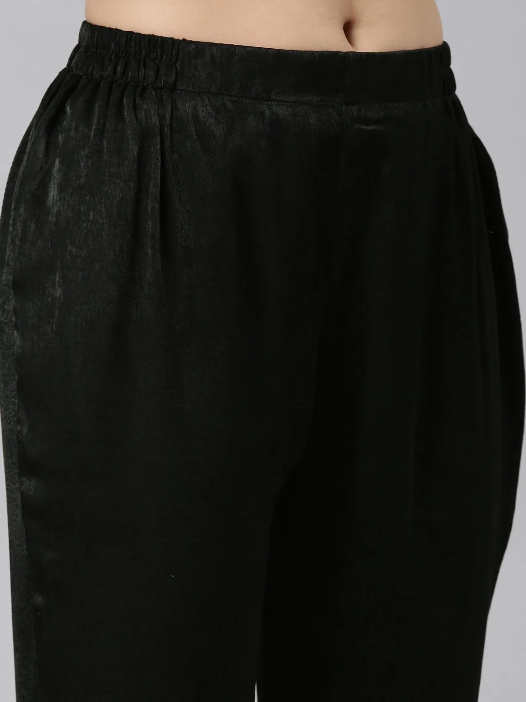 Neeru's Olive Regular Straight Solid Kurta And Trousers
