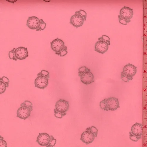 Neon Pink/Silver Clock Georgette Fabric