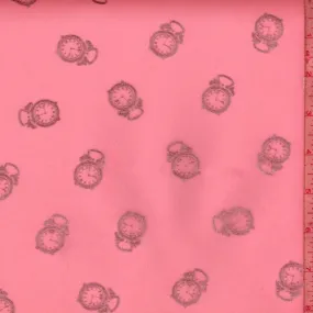 Neon Pink/Silver Clock Georgette Fabric