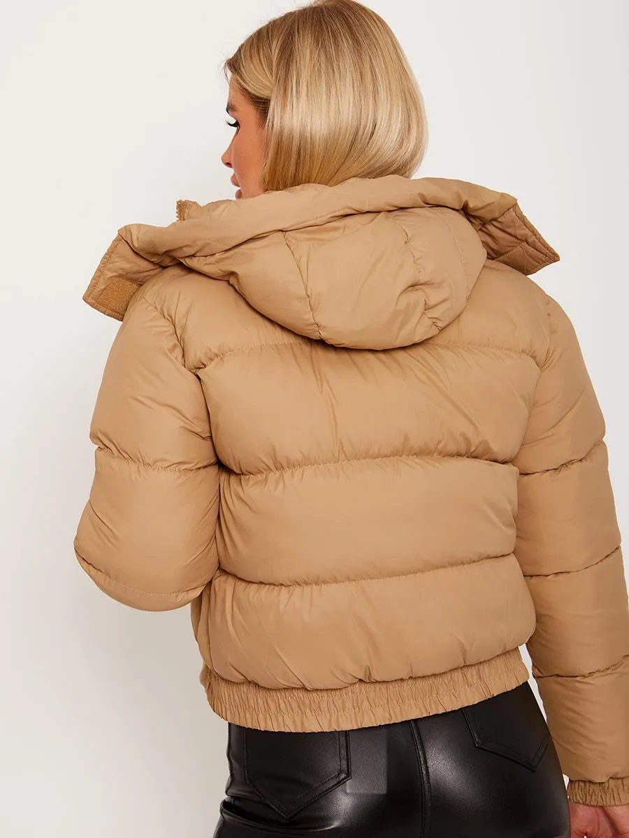 Niya Hooded Padded Puffer Jacket In Stone