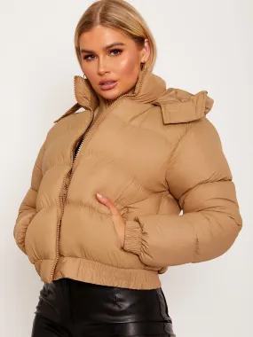 Niya Hooded Padded Puffer Jacket In Stone