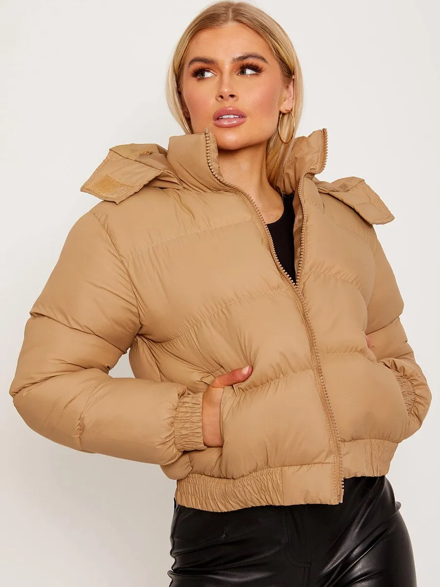 Niya Hooded Padded Puffer Jacket In Stone