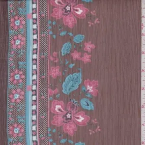 Nutmeg Floral Stripe Crinkle Chiffon Fabric