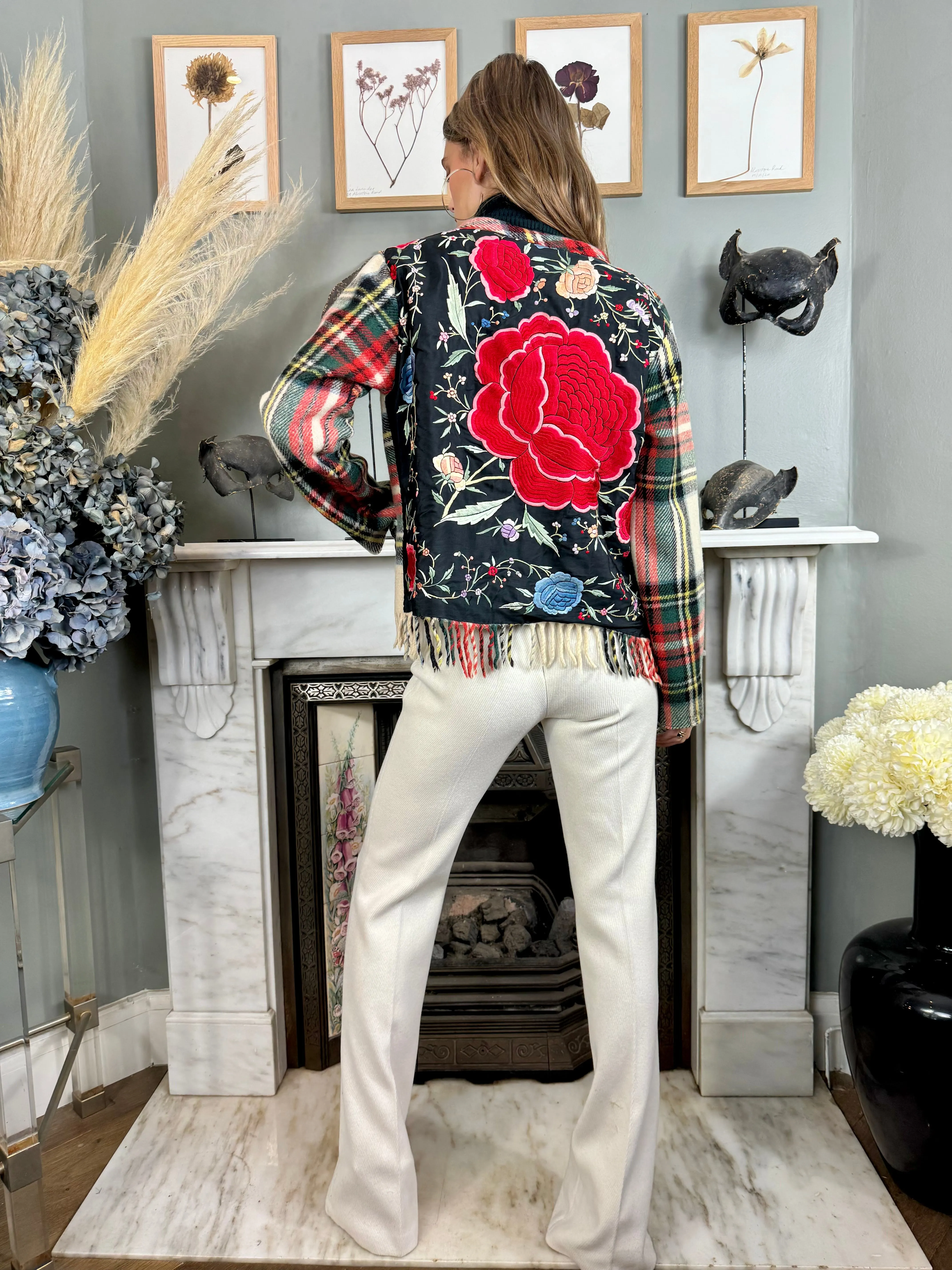 Oura, 70s plaid jacket with silk embroidery