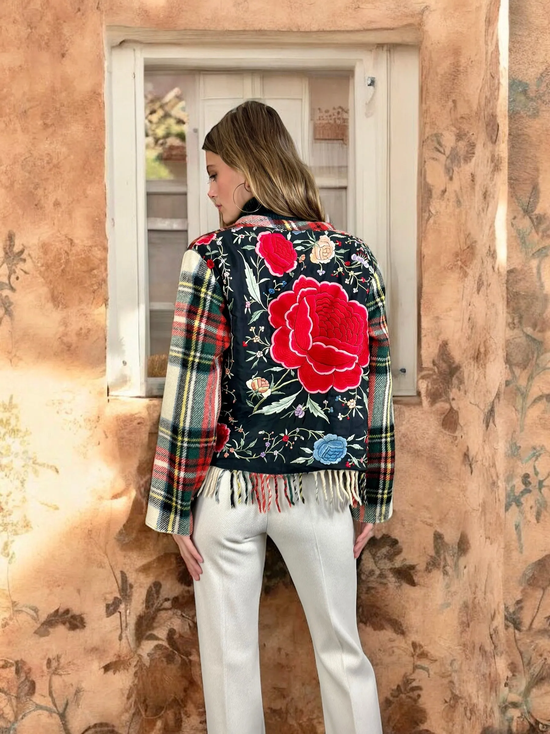 Oura, 70s plaid jacket with silk embroidery