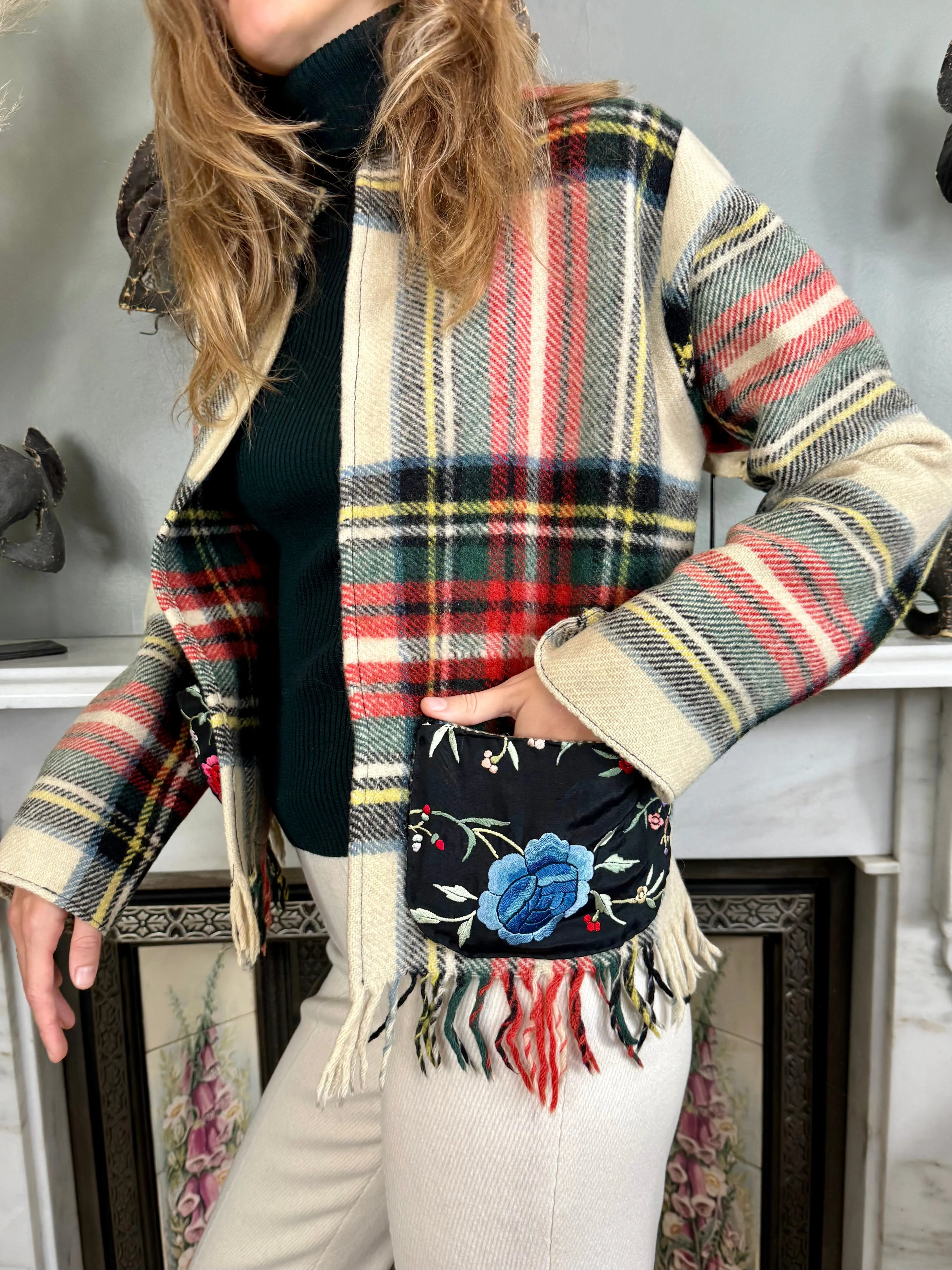 Oura, 70s plaid jacket with silk embroidery