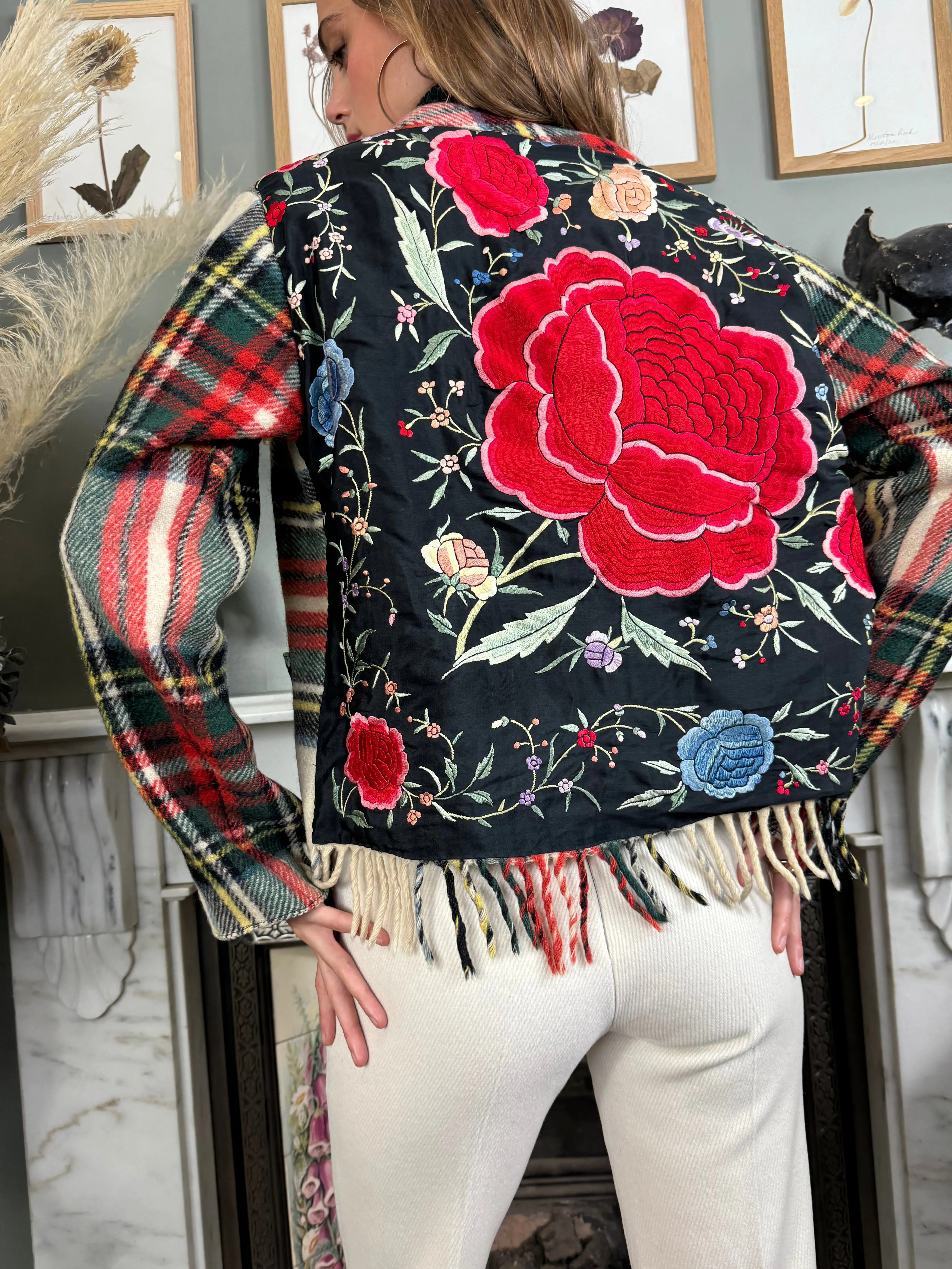 Oura, 70s plaid jacket with silk embroidery