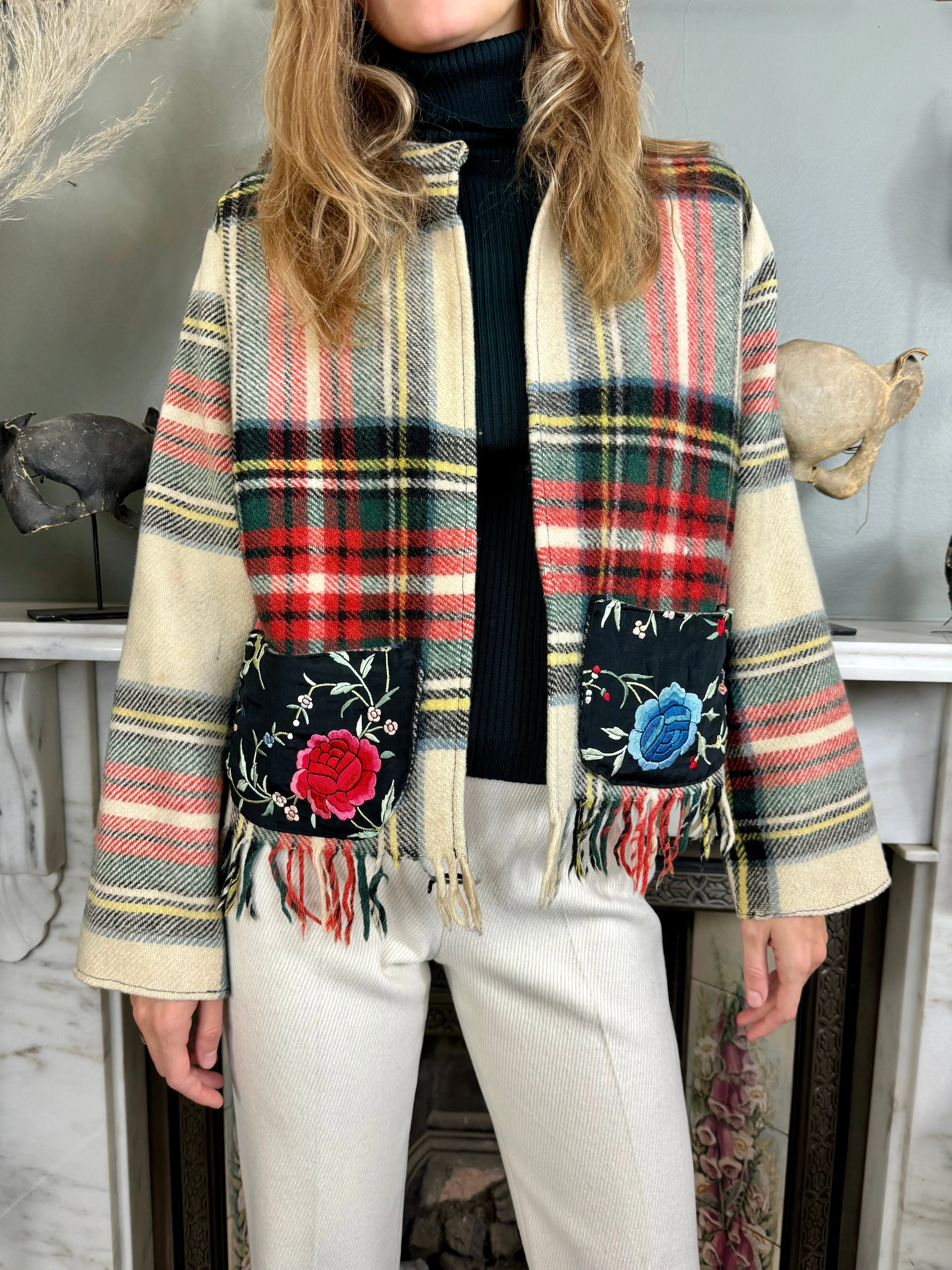 Oura, 70s plaid jacket with silk embroidery