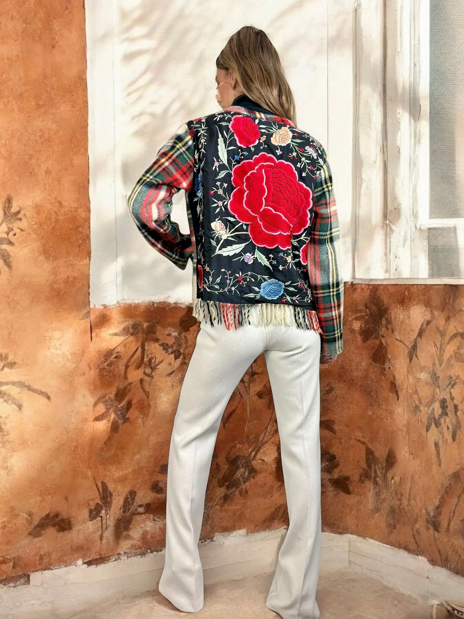 Oura, 70s plaid jacket with silk embroidery