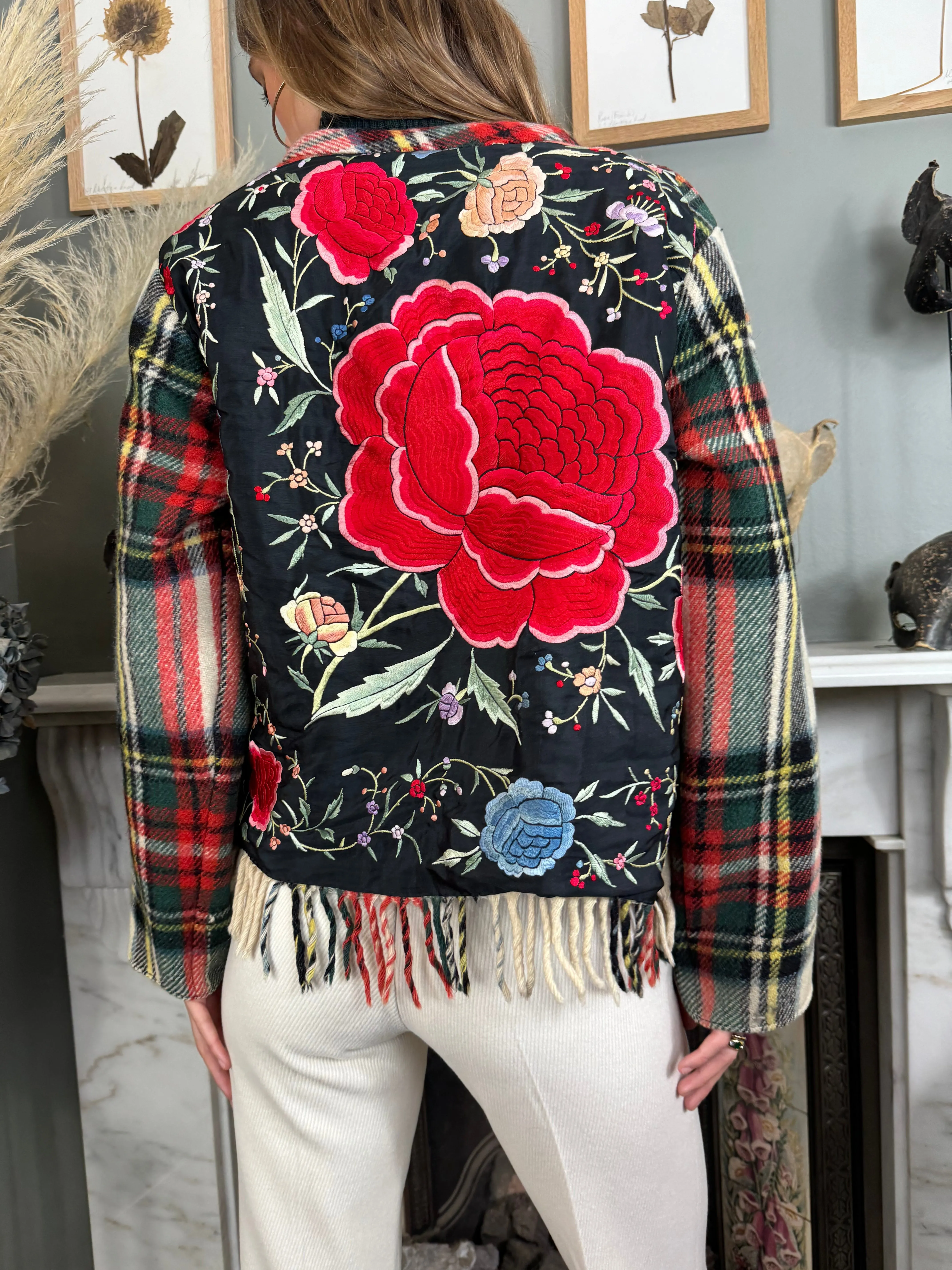 Oura, 70s plaid jacket with silk embroidery