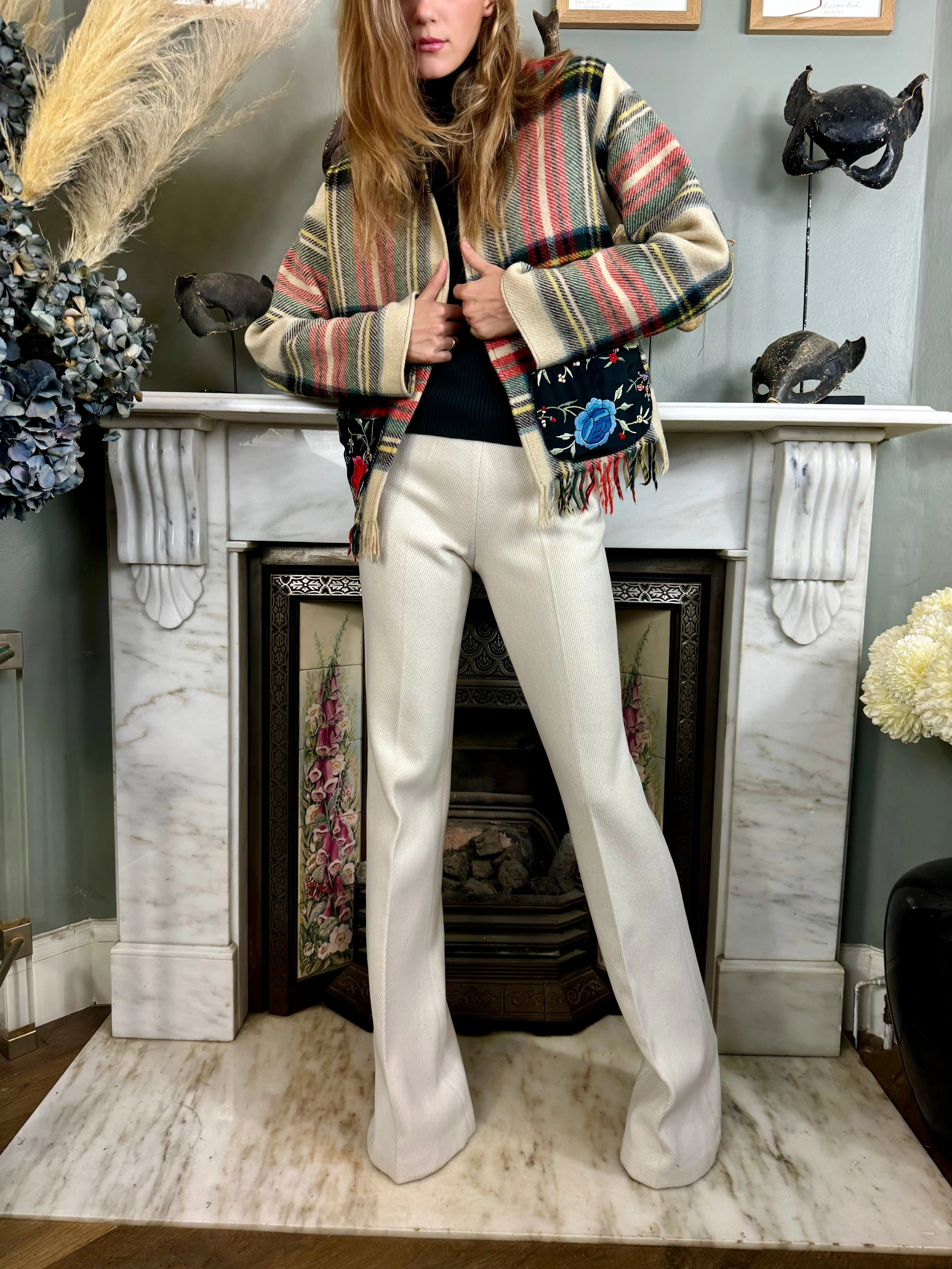 Oura, 70s plaid jacket with silk embroidery