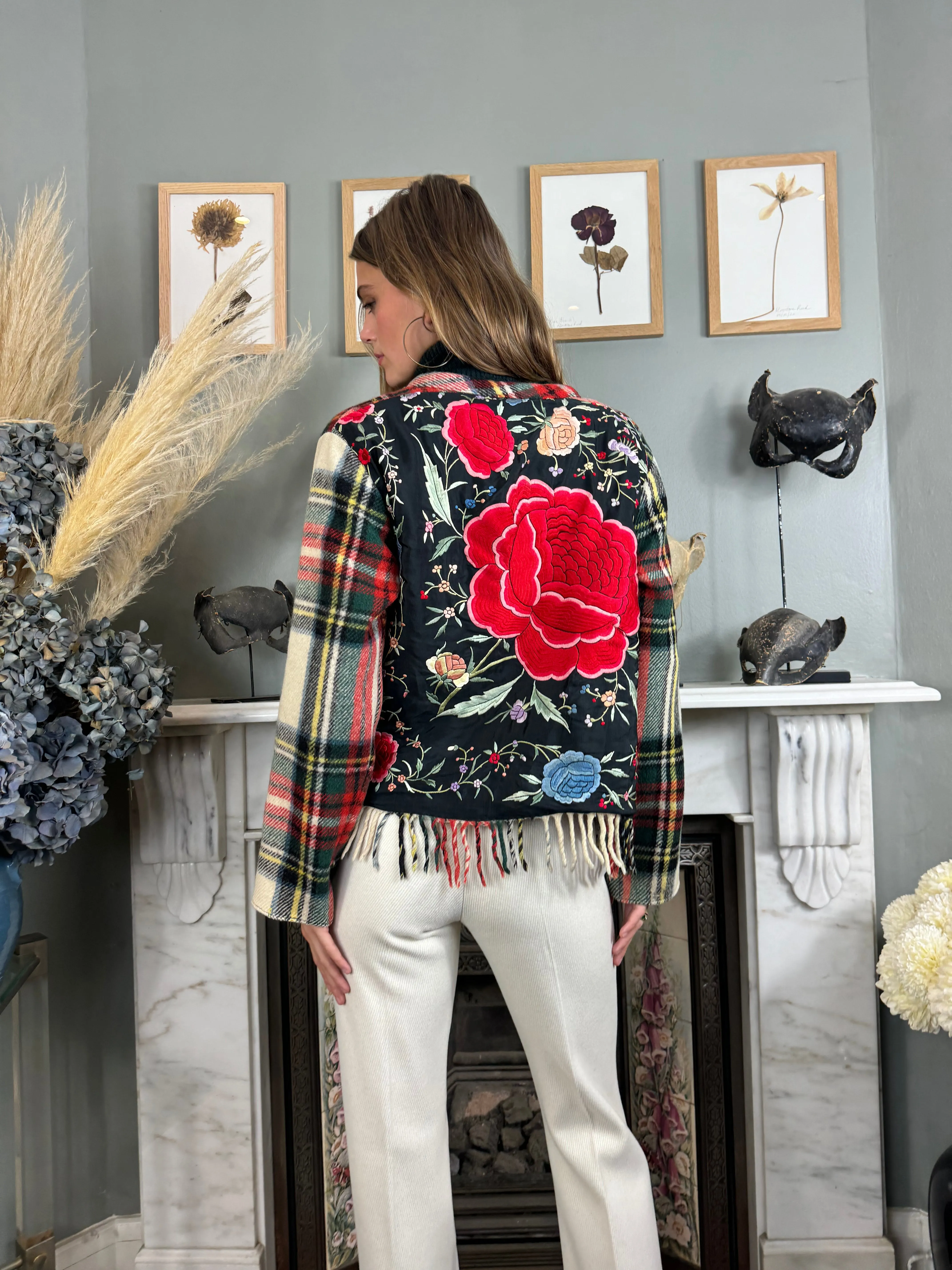 Oura, 70s plaid jacket with silk embroidery
