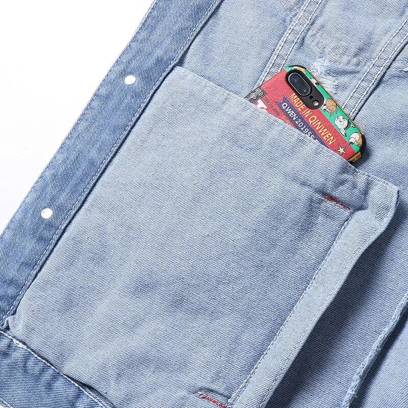 Patch Printed Men's Ripped Denim Jacket Jean Trucker Jacket
