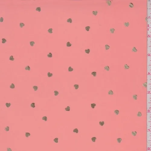 Pink Salmon/Gold Mini Heart Georgette Fabric