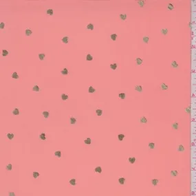 Pink Salmon/Gold Mini Heart Georgette Fabric