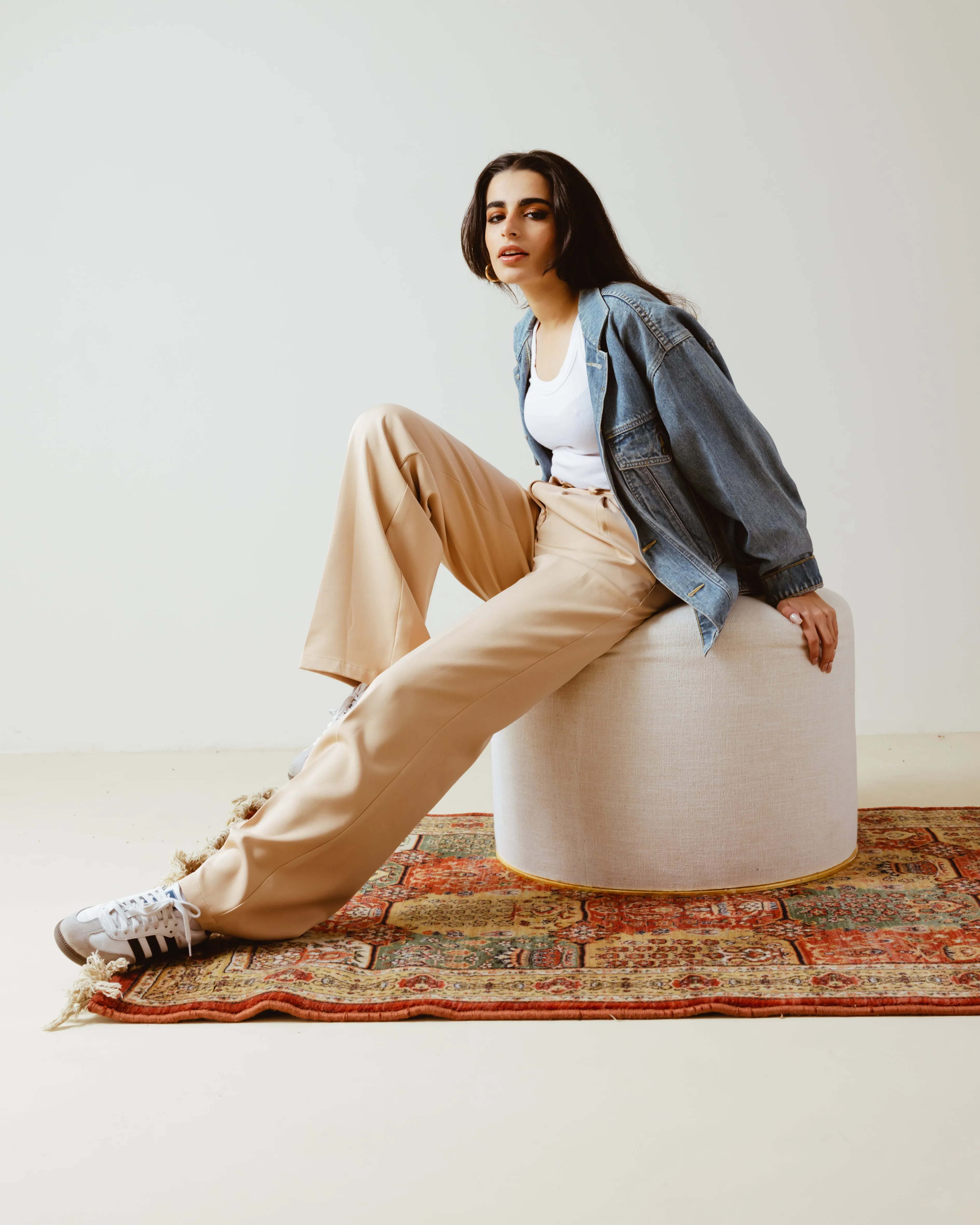 PLEATED WIDE LEG PANTS BEIGE