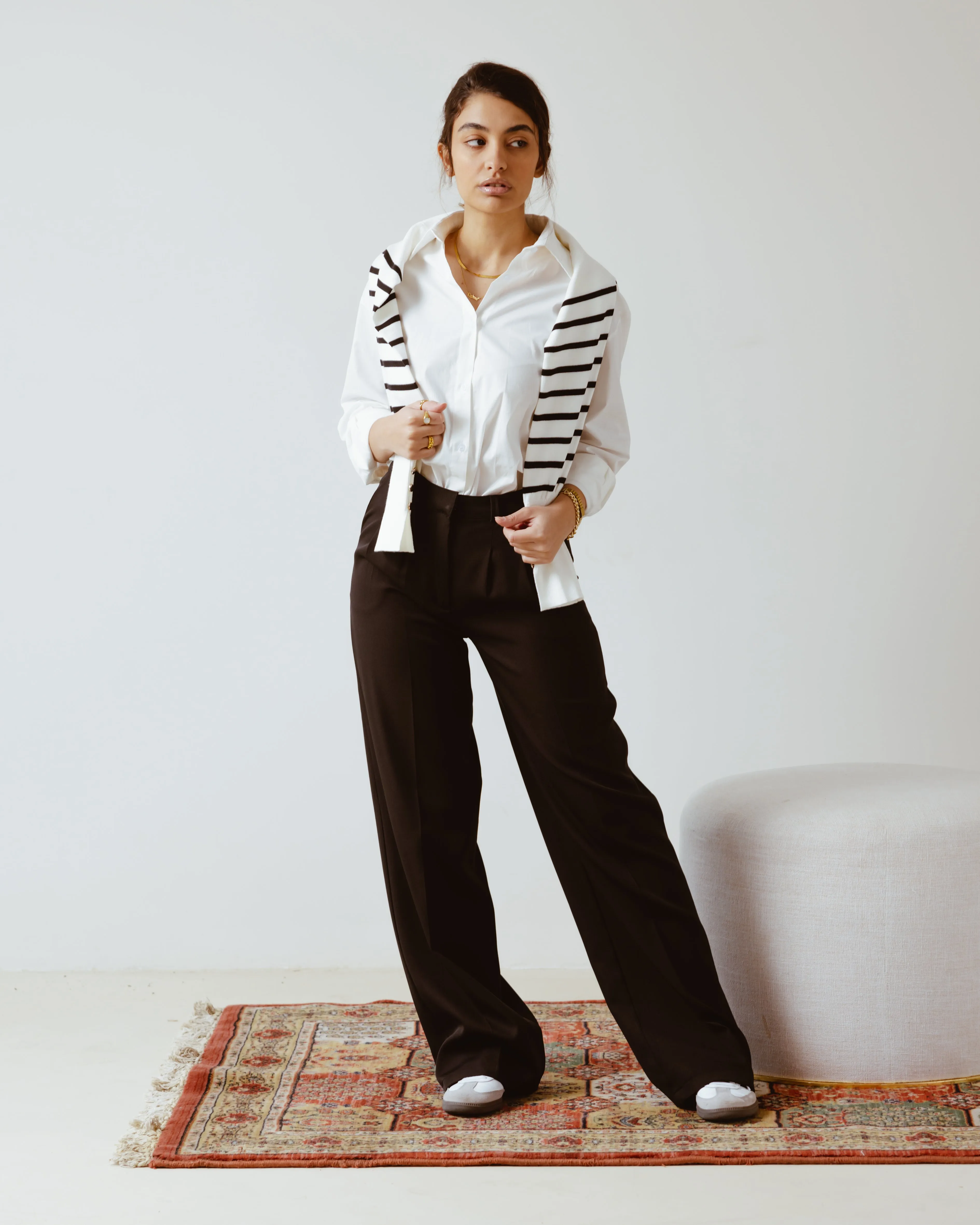 PLEATED WIDE LEG PANTS BLACK