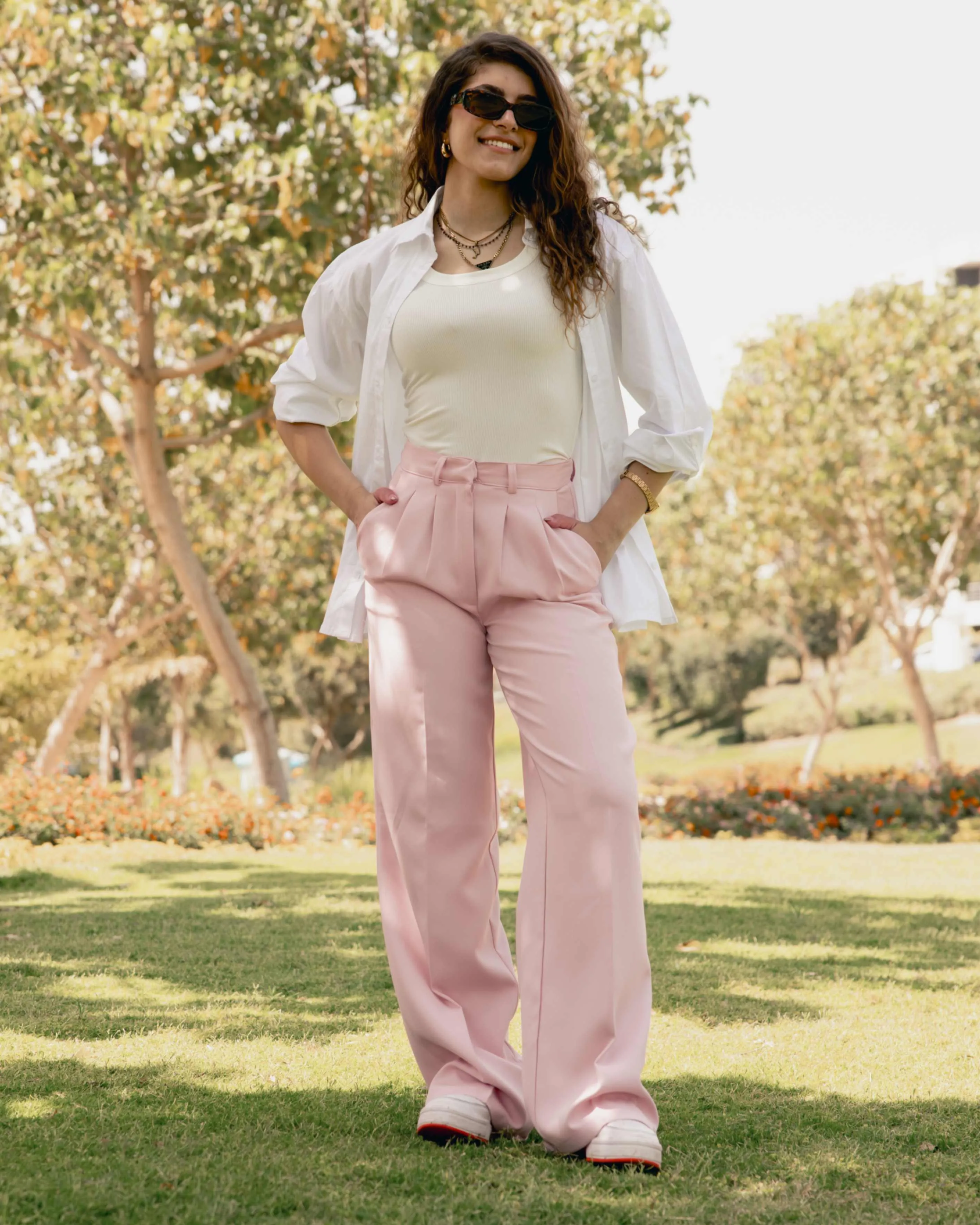 PLEATED WIDE LEG PANTS LIGHT PINK