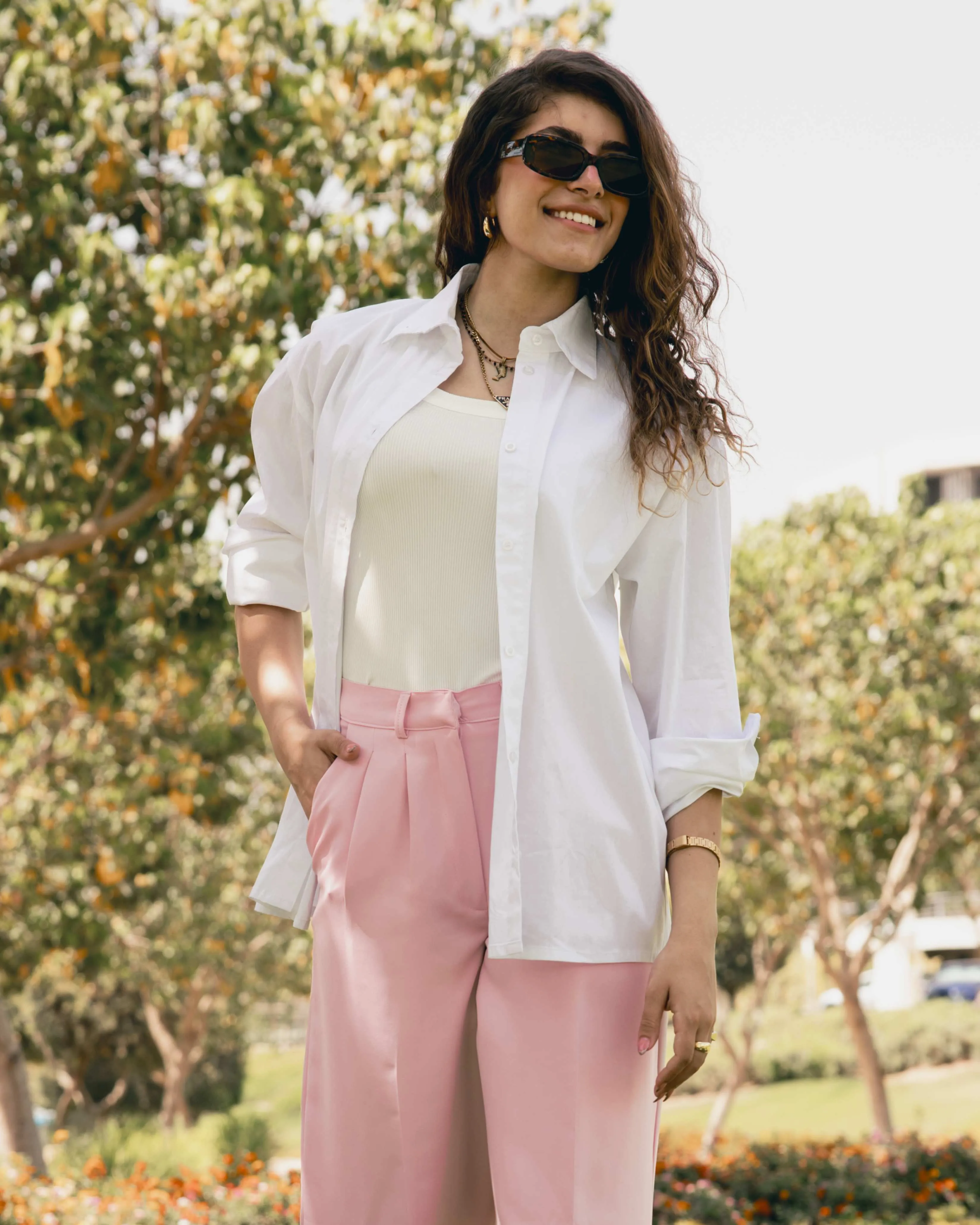 PLEATED WIDE LEG PANTS LIGHT PINK
