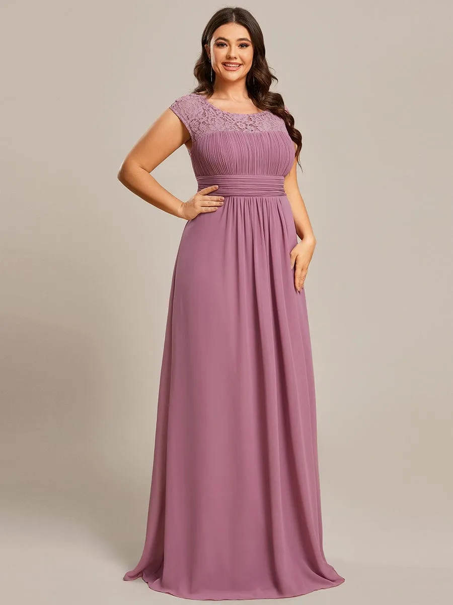 Plus Size Elegant Lace Chiffon Maxi Bridesmaid Dress